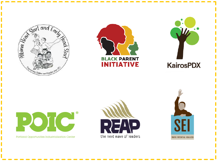 Other logo: Albina Headstart, Black Parent Initiative, KairosPDX, POIC, REAP, SEI